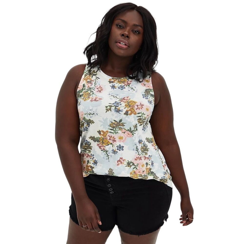 Torrid Plus Size 5X Top Classic Fit Tank Triblend Floral Light Blue Floral 1318